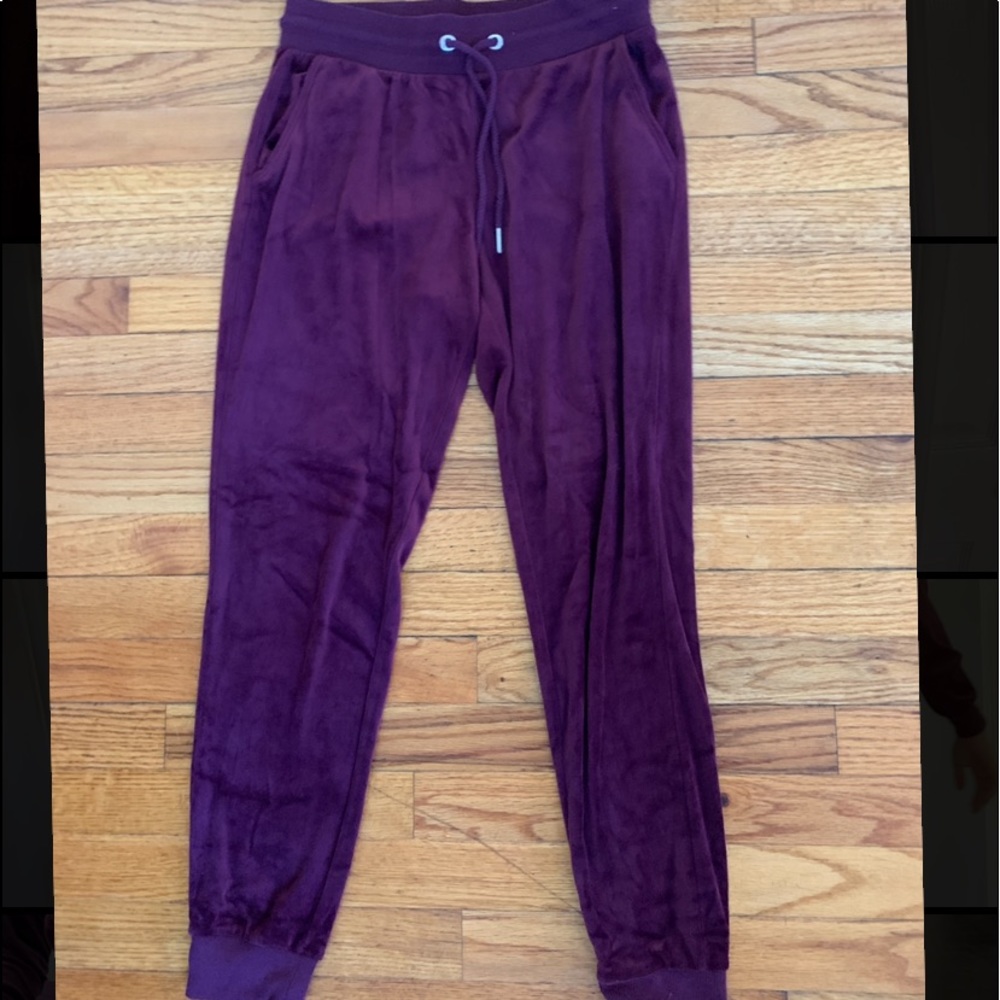 maroon velvet joggers